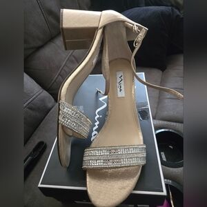 Nina Women's Shimmering Gold Block Heels,New